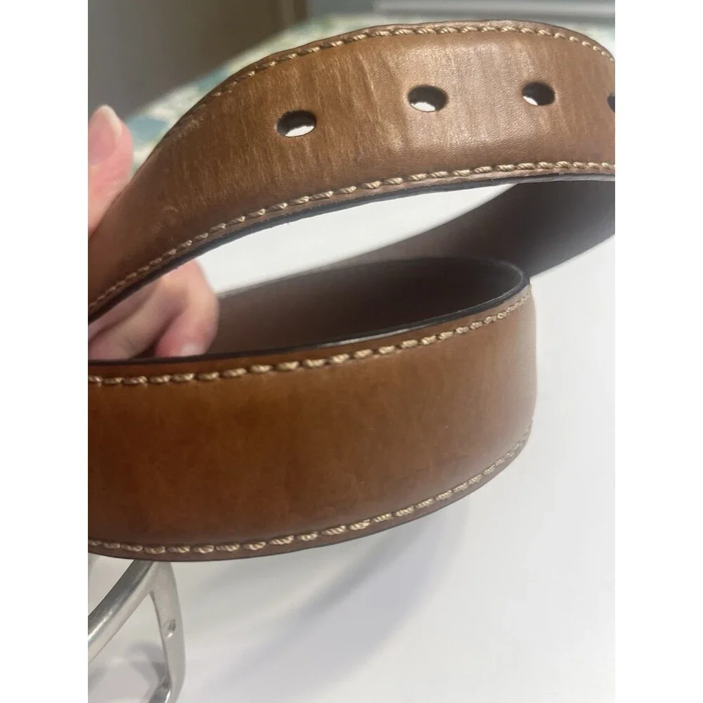 Fossil Dress Belt Brown Sz 34 Genuine Leather Stitching